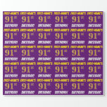 [ Thumbnail: Purple, Faux/Imitation Gold, "91st Birthday" Wrapping Paper ]