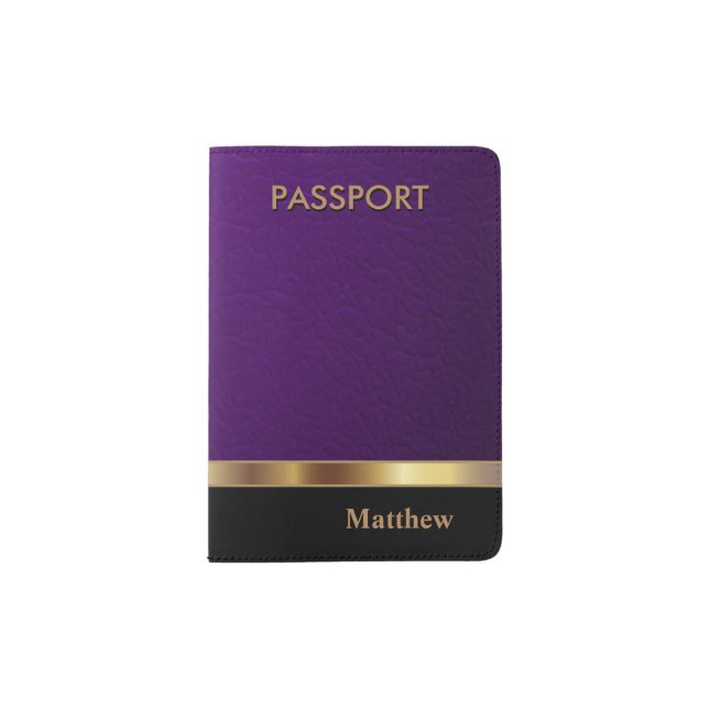 Purple Faux Leather with Gold Accent Passport Holder (Front)
