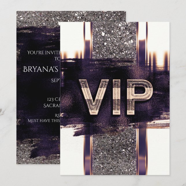 Purple Faux Metallic Gold VIP Party Invitation (Front/Back)