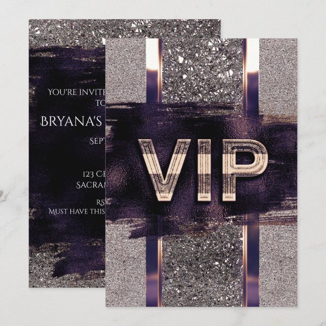 Purple & Faux Metallic VIP Party Invitation (Front/Back)