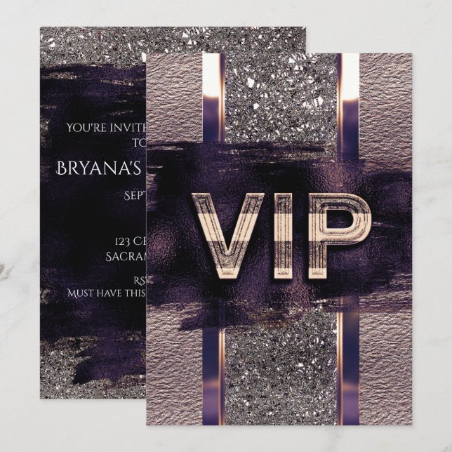 Purple & Faux Metallic VIP Party Invitation (Front/Back)