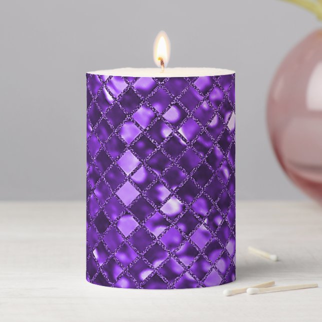 Purple Faux Mosaic Glass Pillar Candle (In Situ)