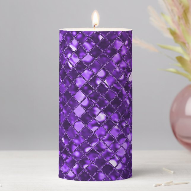 Purple Faux Mosaic Glass Pillar Candle (In Situ)