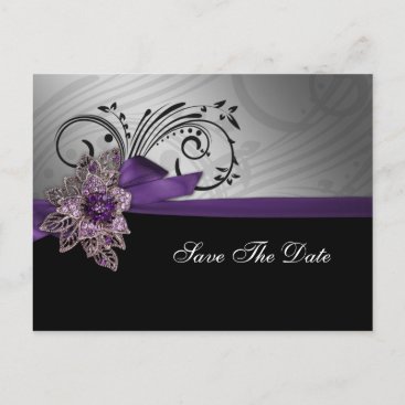 Purple FAUX ribbon vintage brooch Wedding Announcement Postcard