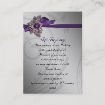 Purple FAUX ribbon vintage brooch Wedding Business Card