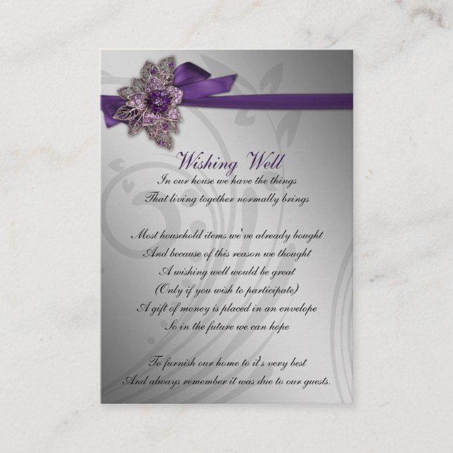 Purple FAUX ribbon vintage brooch Wedding Enclosure Card (Front)