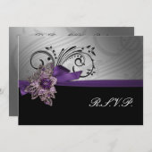 Purple FAUX ribbon vintage brooch Wedding Invitation (Front/Back)