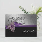 Purple FAUX ribbon vintage brooch Wedding Invitation (Standing Front)