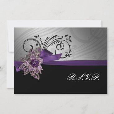 Purple FAUX ribbon vintage brooch Wedding Invitation