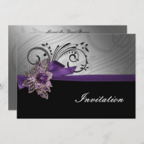 Purple FAUX ribbon vintage brooch Wedding Invitation