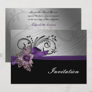 Purple FAUX ribbon vintage brooch Wedding Invitation