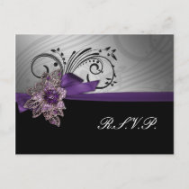 Purple FAUX ribbon vintage brooch Wedding Invitation Postcard