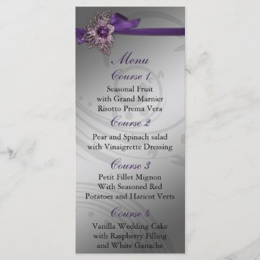 Purple FAUX ribbon vintage brooch Wedding Menu