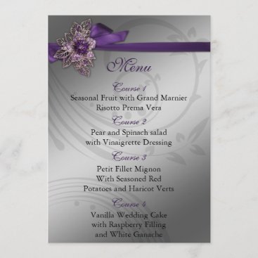 Purple FAUX ribbon vintage brooch Wedding Menu