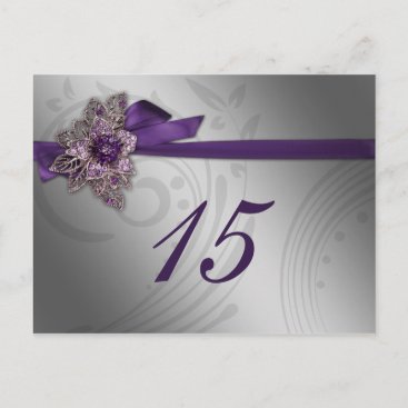 Purple FAUX ribbon vintage brooch Wedding Postcard
