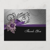 Purple FAUX ribbon vintage brooch Wedding Postcard