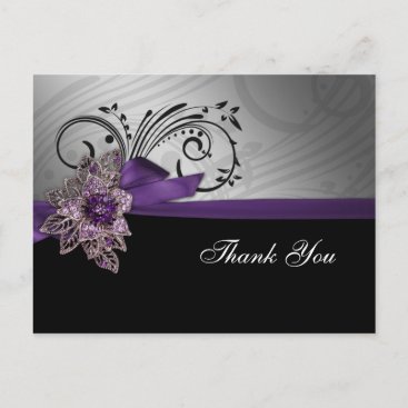 Purple FAUX ribbon vintage brooch Wedding Postcard