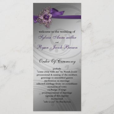 Purple FAUX ribbon vintage brooch Wedding Program