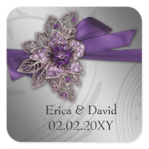 Purple FAUX ribbon vintage brooch Wedding Square Sticker