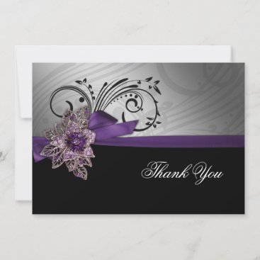 Purple FAUX ribbon vintage brooch Wedding Thank You Card