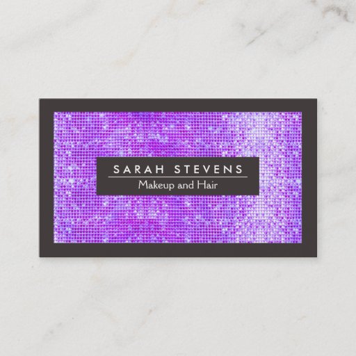Customizable Purple Sparkly FAUX Sequins Makeup Artist Salon Business Card Templates
