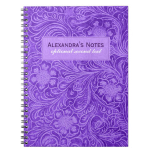 Purple Faux Suede Leather Embossed Flowers Notebook