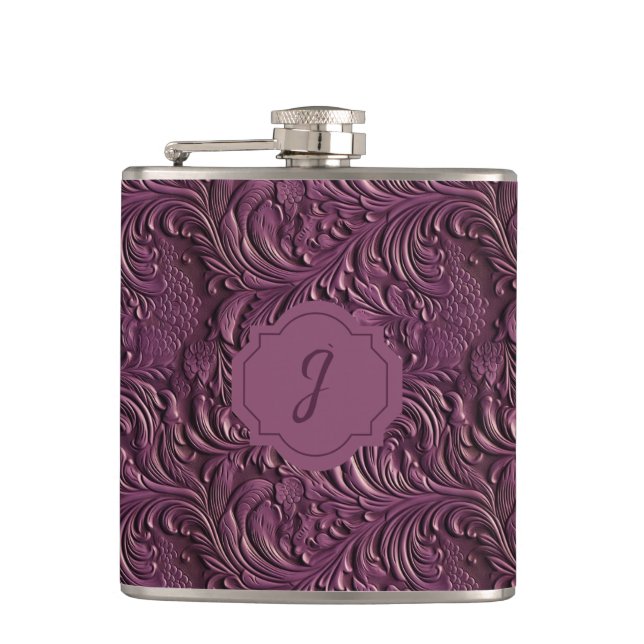 Purple Faux Tooled Leather Vinyl  Flask (Front)