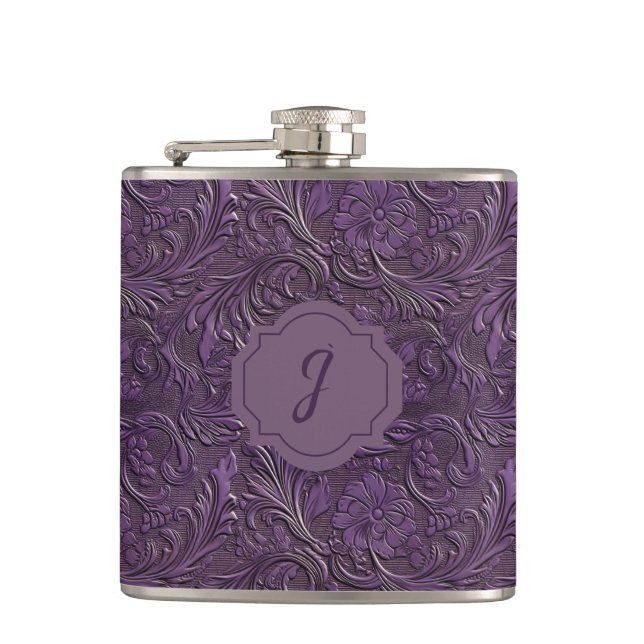 Purple Faux Tooled Leather Vinyl  Flask (Front)