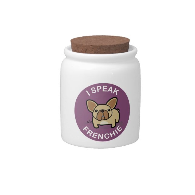 Purple Fawn I Speak Frenchie Candy Jar (Front)