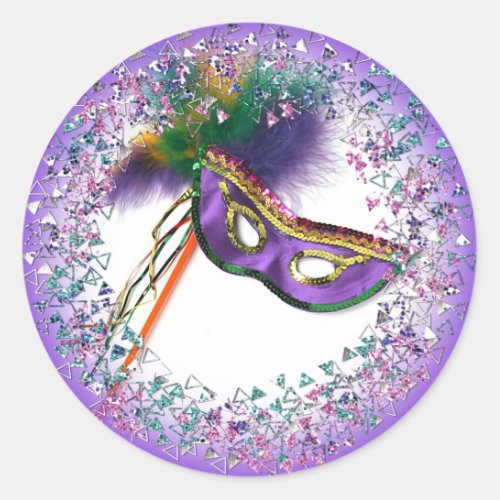 Purple Feather Mask Masquerade Party Classic Round Sticker