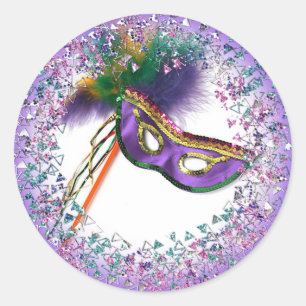 Purple Feather Mask Masquerade Party Classic Round Sticker