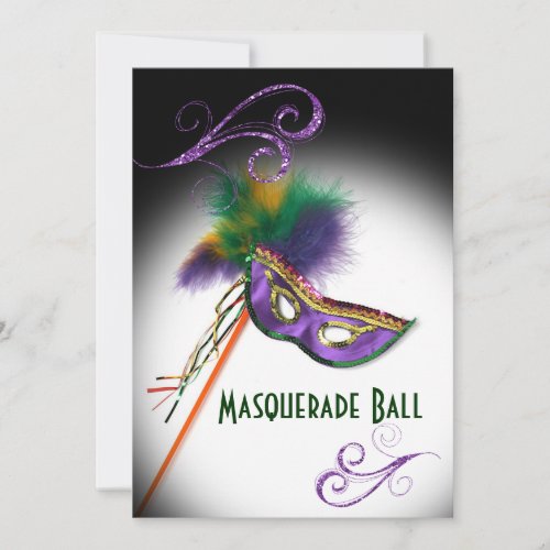 Purple Feather Mask Masquerade Party Invitation