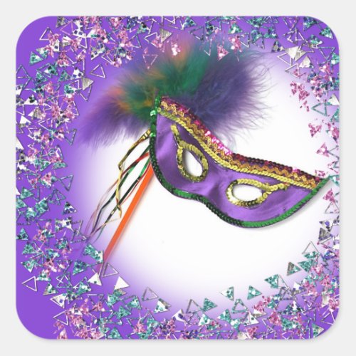Purple Feather Mask Masquerade Party Square Sticker