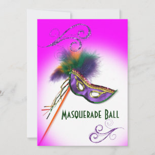 Purple Feather Mask Purple Masquerade Party Invitation