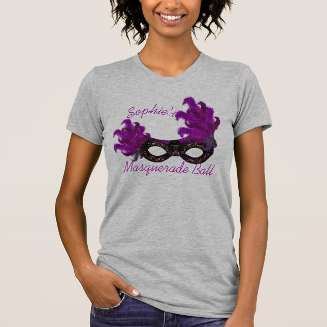 Purple Feather Venetian Mask Masquerade Custom T-Shirt (Front)