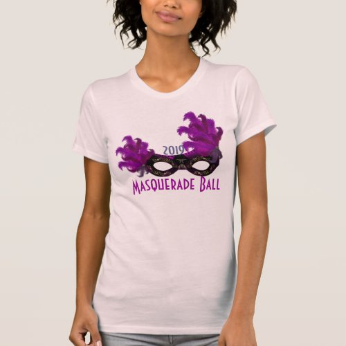 Purple Feather Venetian Mask Masquerade Custom T_Shirt