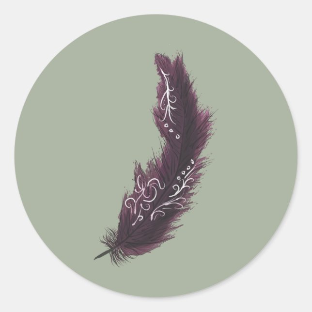 Purple Feather with White Designs Green Sticker (Front)