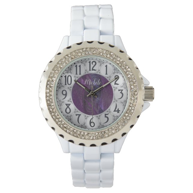 Purple Feathers Monogram Watch (Front)