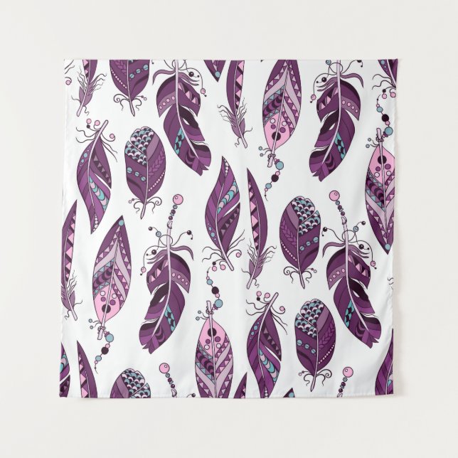 Purple Feathers: Vintage Ornamental Seamless. Tapestry (Front)