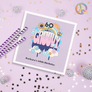 Purple Feeling Groovy Retro 60th Birthday Party Napkins