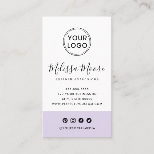 Purple feminine custom logo social media business card