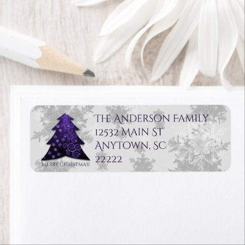 Purple Festive Christmas Tree Address Labels