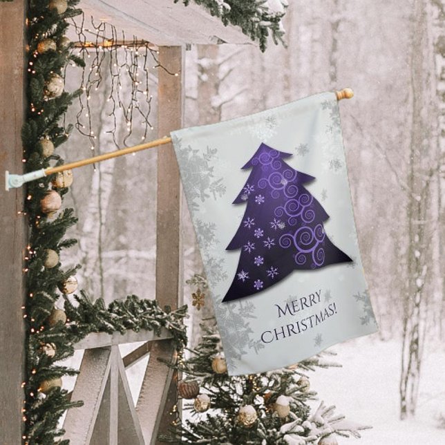 Purple Festive Christmas Tree House Flag (Purple Festive Christmas Tree House Flag)