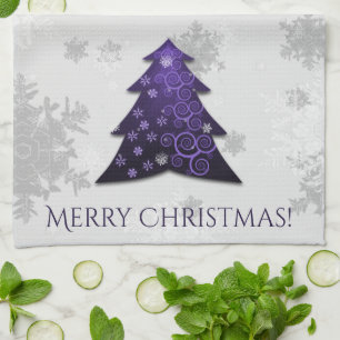 Purple Festive Christmas Tree Kitchen Towel