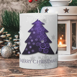 Purple Festive Christmas Tree Pillar Candle