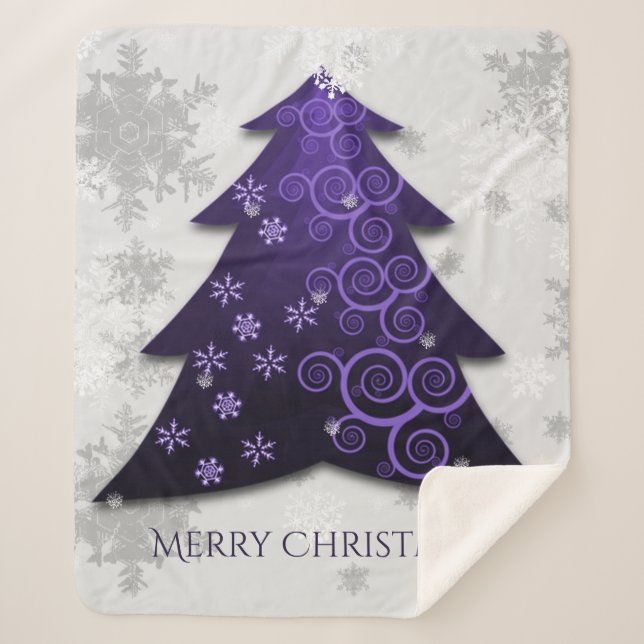 Purple Festive Christmas Tree Sherpa Blanket (Front)