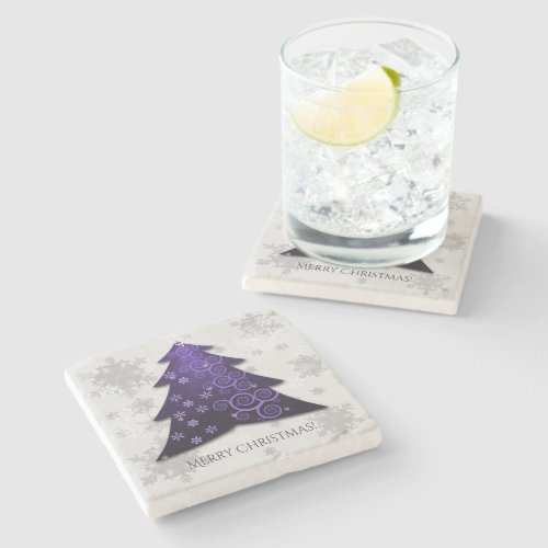 Purple Festive Christmas Tree Stone Coaster