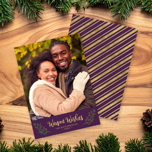 Purple Festive Foliage Warm Wishes Holiday Photo Card