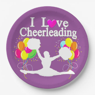 PURPLE FESTIVE I LOVE CHEERLEADING PAPER PLATES