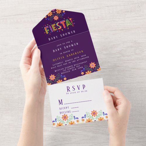 Purple Fiesta Floral Baby Shower All In One Invitation